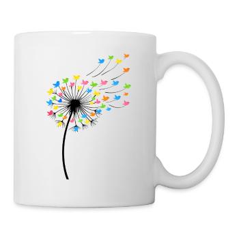 Colorful birds in the wind of dandelions - Mug - white - Right