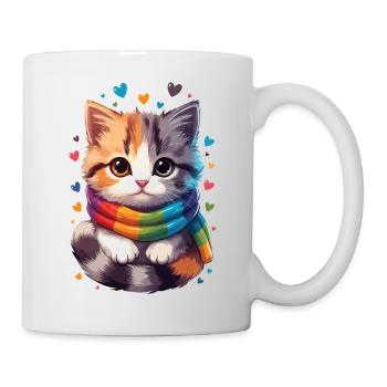 Chaton arc-en-ciel écharpe - Mug blanc - blanc - Droite