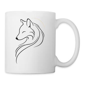 Silent Wolf Under Golden Moon in Flowing Lines Art - Mug - white - Right
