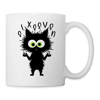 67 Lustige Katze Six Seven Meme - Tasse - Weiß - Rechts