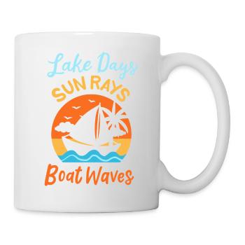 Lake Days Sun Rays Boat Waves Retro Sailing Art - Tasse - Weiß - Rechts