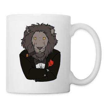 Löwe im Smoking mit Rose / Lustiges Design - Tasse - Weiß - Rechts