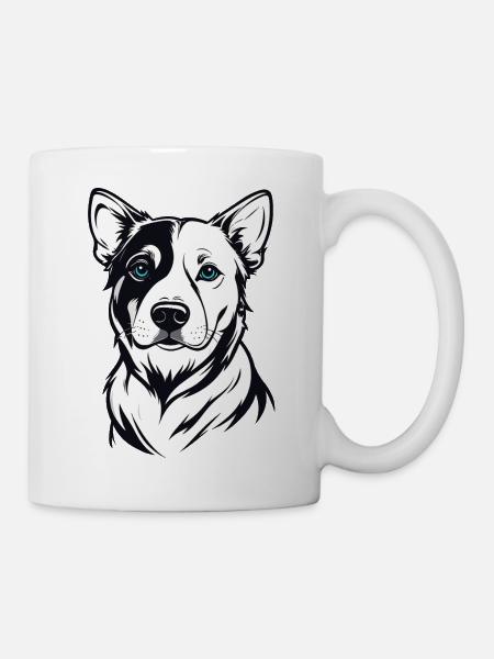 Zweifarbiges Hundeporträt Blauaugen - Tasse - Weiß