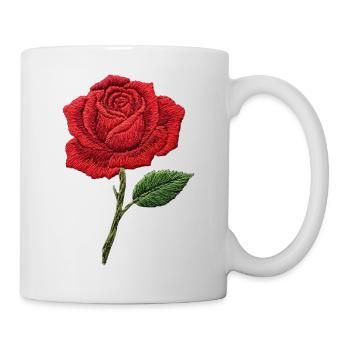 Rose in embroidered look (printed) - Mug - white - Right