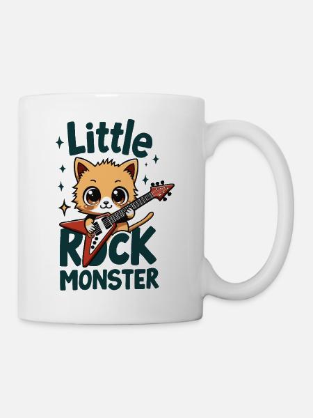 Petit Monstre de Rock – Motif de guitare chat mignon - Mug blanc - blanc