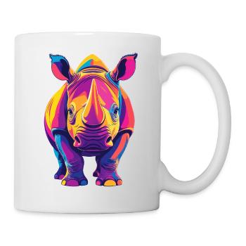 Farbenfroher Rhino Pop Art buntes Nashorn Motiv - Tasse - Weiß - Rechts