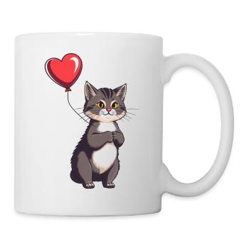 Katze mit Herz Ballon Geschenk Geburtstag - Tasse - Weiß - Rechts