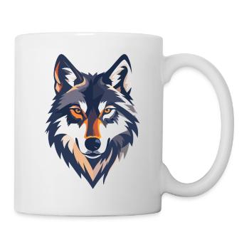 Wolfskopf Illustration starkes cooles Wolf Motiv - Tasse - Weiß - Rechts