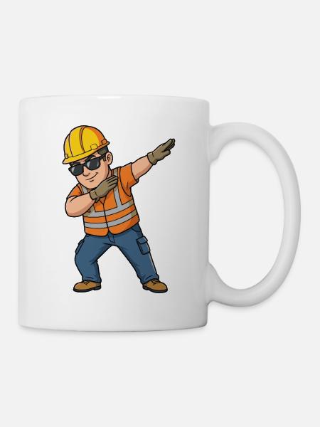 Dabbender Bauarbeiter – lustiges Cartoon Motiv - Tasse - Weiß