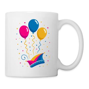 Carnaval avec bonnet de bouffon et ballons colorés - Mug blanc - blanc - Droite