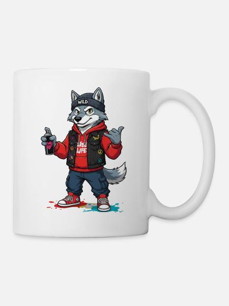 Wilder Wolf Streetwear Graffiti - Tasse - Weiß