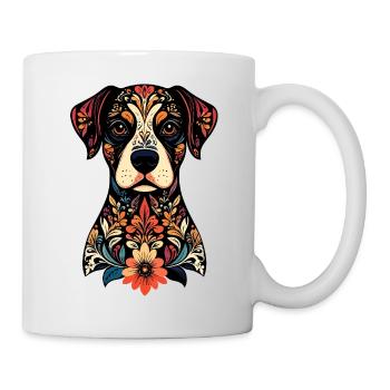 Ornament Hund Floral Muster verzierter Hundekopf - Tasse - Weiß - Rechts