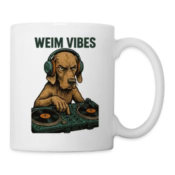 Weimaraner DJ: Retro Musik Design – Weim Vibes - Tasse - Weiß - Rechts
