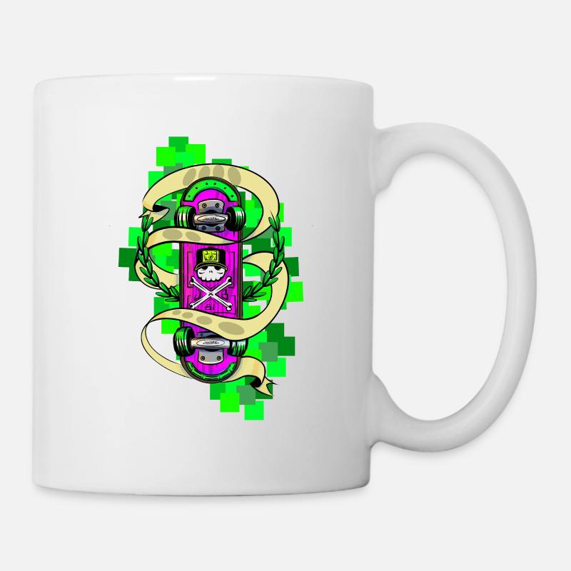Neon Skull Skateboard Graffiti - Tasse - Weiß
