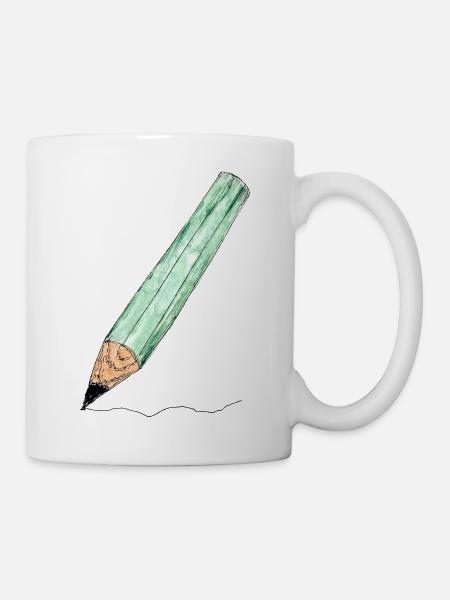 Mintgrüner Bleistift - Skizze - Tasse - Weiß