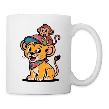 Cute Lion and Monkey – Best Friends - Mug - white - Right