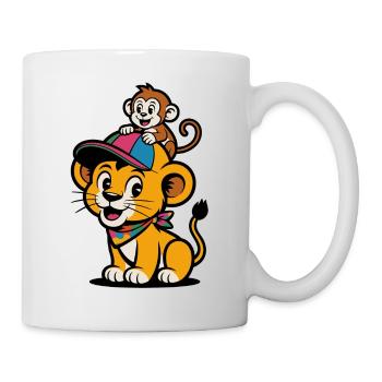 Cute Lion and Monkey – Best Friends - Mug - white - Right