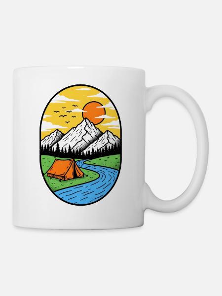 Bergsonne Lagerfeuer Zelt - Tasse - Weiß