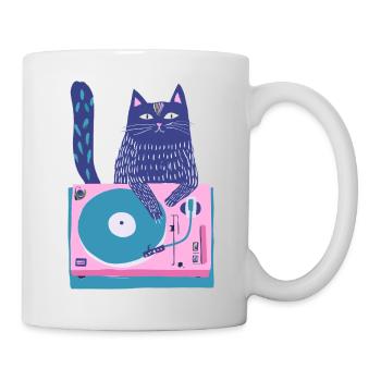 Purple Cat DJ auf dem Plattenspieler - Tasse - Weiß - Rechts