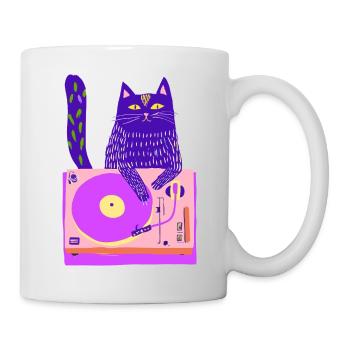 Neon Cat DJ on Pink Turntable - Mug - white - Right