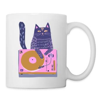 Purple DJ Cat on Pink Turntable - Mug - white - Right