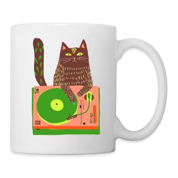 Cat DJ on Neon Turntable - Mug - white - Right