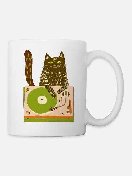 Katzen-DJ auf Plattenspieler - Tasse - Weiß