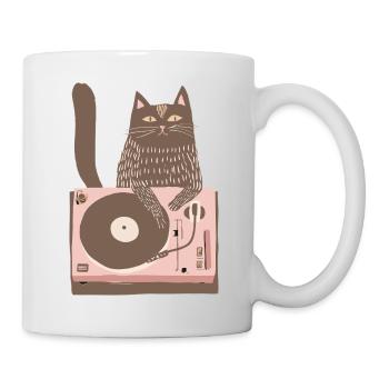 DJ chat sur une platine rose - Mug blanc - blanc - Droite