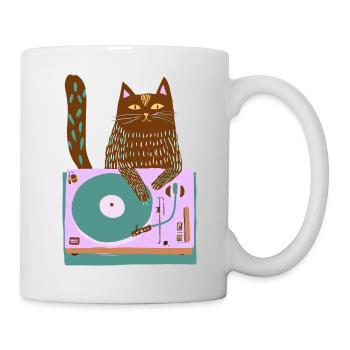 Katzen-DJ auf Retro-Plattenspieler - Tasse - Weiß - Rechts