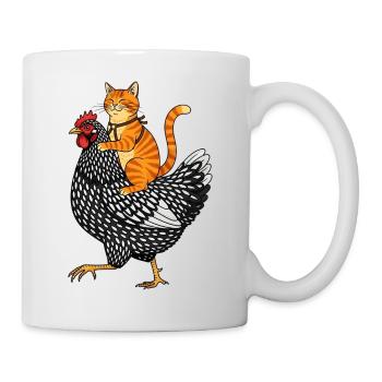 Chat Chevauche Poulet - Aventure Amusante à la Ferme - Mug blanc - blanc - Droite
