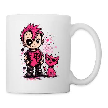 Punk Kid mit pinker Katze - Tasse - Weiß - Rechts