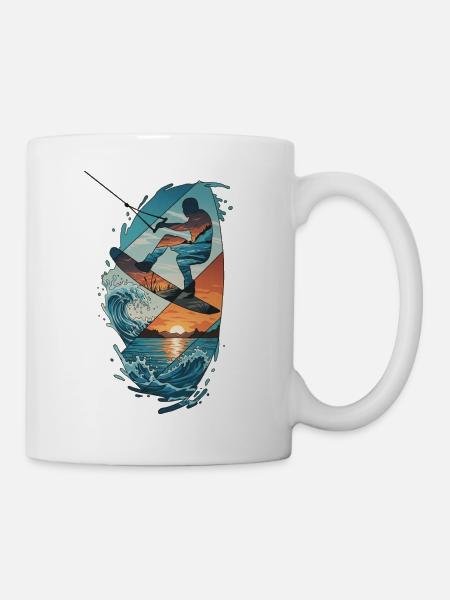 Sunset Waves Kiteboard-Porträt - Tasse - Weiß