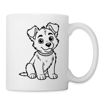 Kuschelhund Linienzeichnung - Tasse - Weiß - Rechts