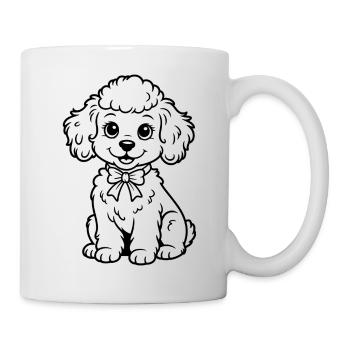 Pudel mit Schleife – Charme für Kleidung - Tasse - Weiß - Rechts