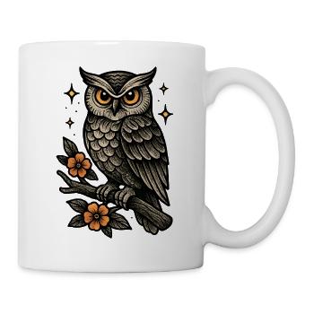Nacht Eulenflug mit Blüten - Tasse - Weiß - Rechts