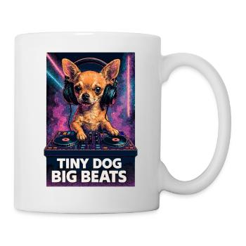 Chihuahua DJ: Tiny Dog Big Beats – Retro Neon - Tasse - Weiß - Rechts