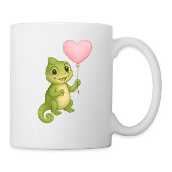Little chameleon with heart balloon - Mug - white - Right