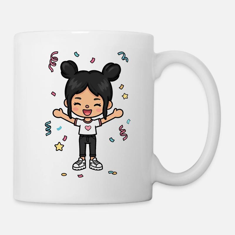Fröhliches Toca Mädchen mit Herzshirt - Tasse - Weiß