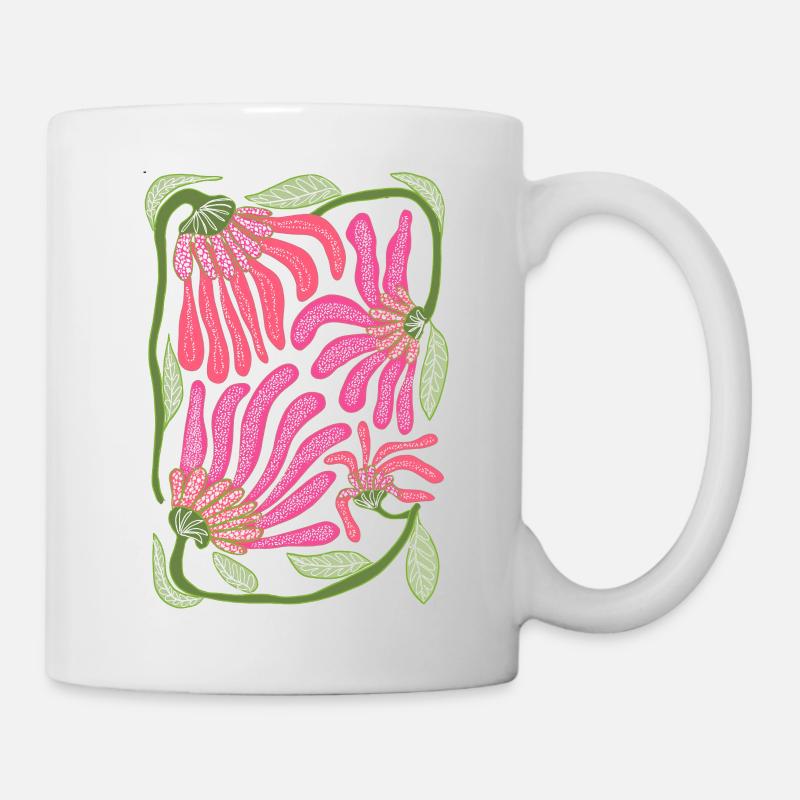 Rosa Boho-Blumen-Handzeichnungsdesign - Tasse - Weiß