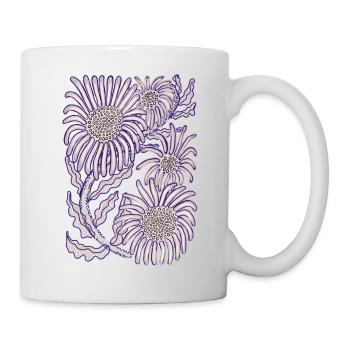 Purple Daisy Botanical Line Art - Mug - white - Right