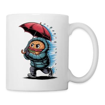 Lustiger Burger Im Regen Mit Regenschirm Und - Tasse - Weiß - Rechts