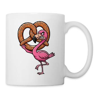 Süßer Flamingo Cartoon Brezel Bayern Bayrisch - Tasse - Weiß - Rechts