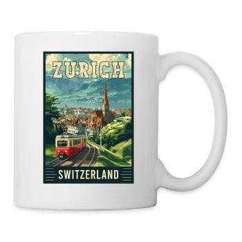 Discover Zurich in Switzerland Vintage Travel Art - Mug - white - Right