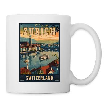 Visit Zurich in Switzerland - Vintage Travel Art - Mug - white - Right