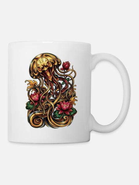 Quallen-Tattoo-Ästhetik Grafik - Tasse - Weiß
