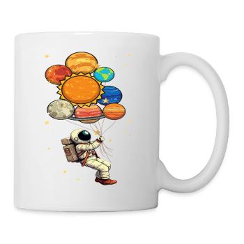 Astronaut Mit Planeten Luftballons Weltall - Tasse - Weiß - Rechts
