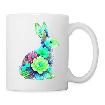 Hase Wasserfarben Blumen Ostern - Tasse - Weiß - Rechts