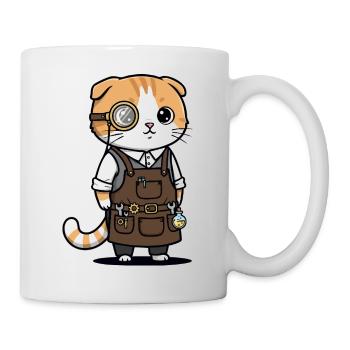 Scottish Fold Steampunk-Monokel-Erfinderkatze - Tasse - Weiß - Rechts