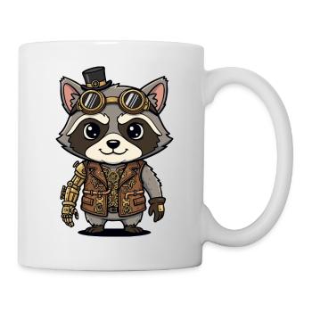 Waschbär-Steampunk-Arm-Roboteringenieur - Tasse - Weiß - Rechts