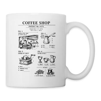 Vintage Coffeeshop Patent-Bauplan - Tasse - Weiß - Rechts